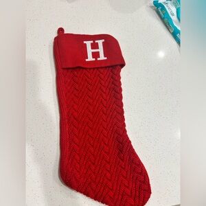 Red Knit Christmas Stocking with Monogram H
